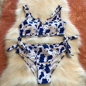 Blue & White Design Two Piece Bikini Bathing Suit